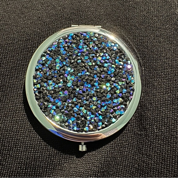 Rhinestone Glitter Compact Mirror CHOICE - Silver, Pink, or Blue - Magnifying - Picture 5 of 7
